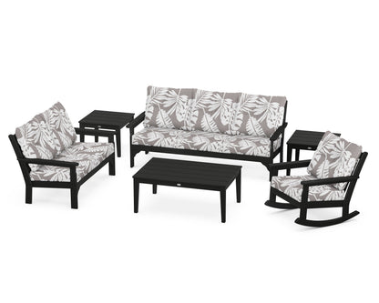POLYWOOD® Vineyard 6-Piece Deep Seating Set in Black / Leaf Grey Mist