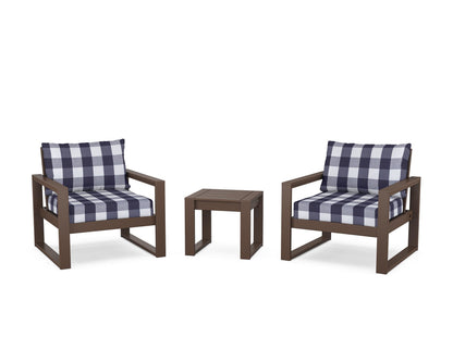 POLYWOOD® EDGE Sectional 3-Piece Deep Seating Set in Mahogany / Buffalo Plaid Navy