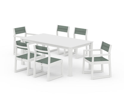 POLYWOOD® EDGE Sling 7-Piece Parsons Dining Set in White / Dupioni Sea Mist Sling