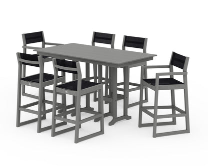 POLYWOOD® EDGE Sling 7-Piece Farmhouse Bar Set in Slate Grey / Black Sling