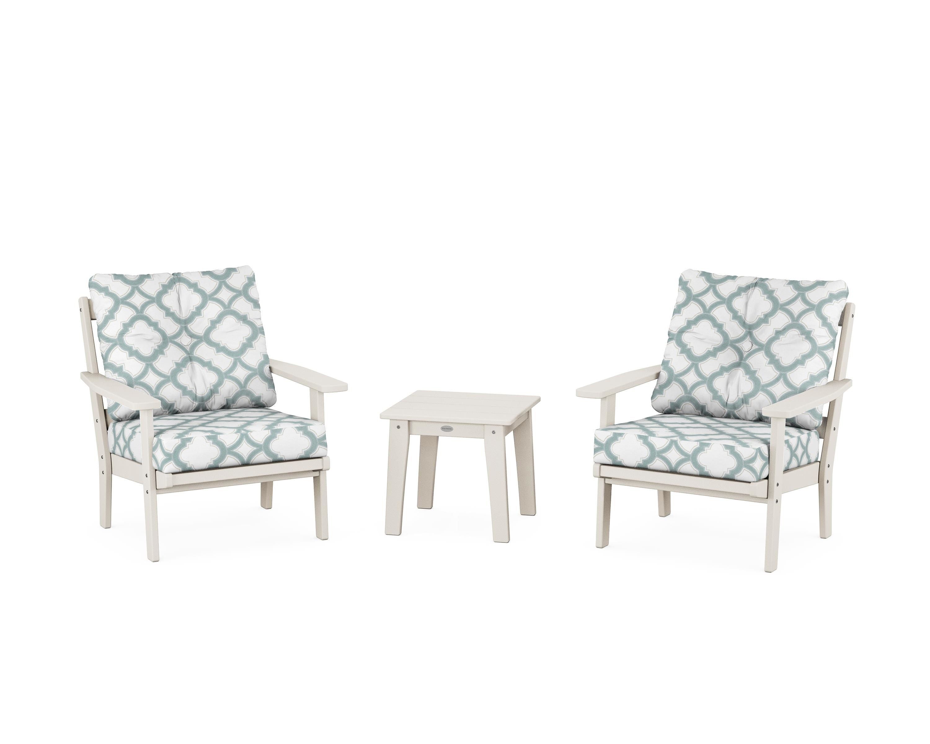 POLYWOOD® Oxford 3-Piece Deep Seating Set in Sand / Trellis Glacier Spa