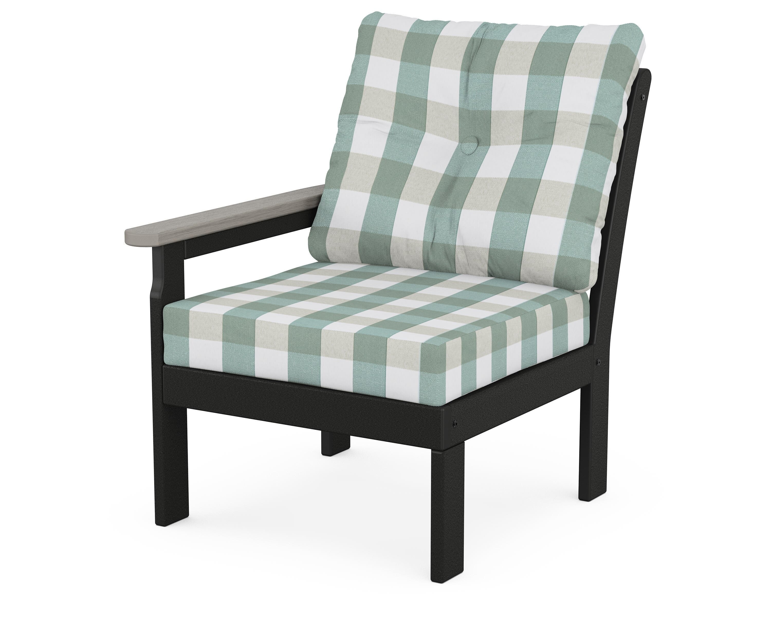 POLYWOOD® Vineyard Modular Left Arm Chair in Black / Driftwood / Buffalo Plaid Glacier Spa