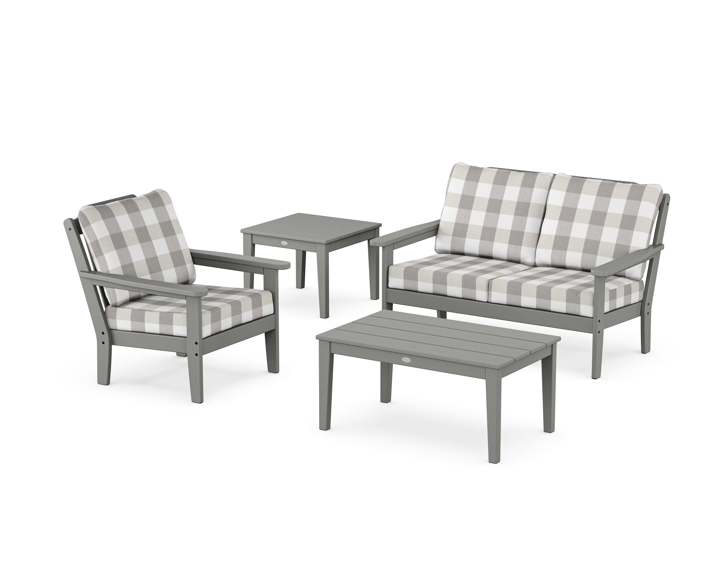 Country Living Wovendale 4-Piece Deep Seating Set in Slate Grey / Buffalo Plaid Grey Mist