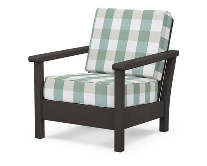 POLYWOOD® Harbour Deep Seating Chair in Vintage Coffee / Buffalo Plaid Glacier Spa