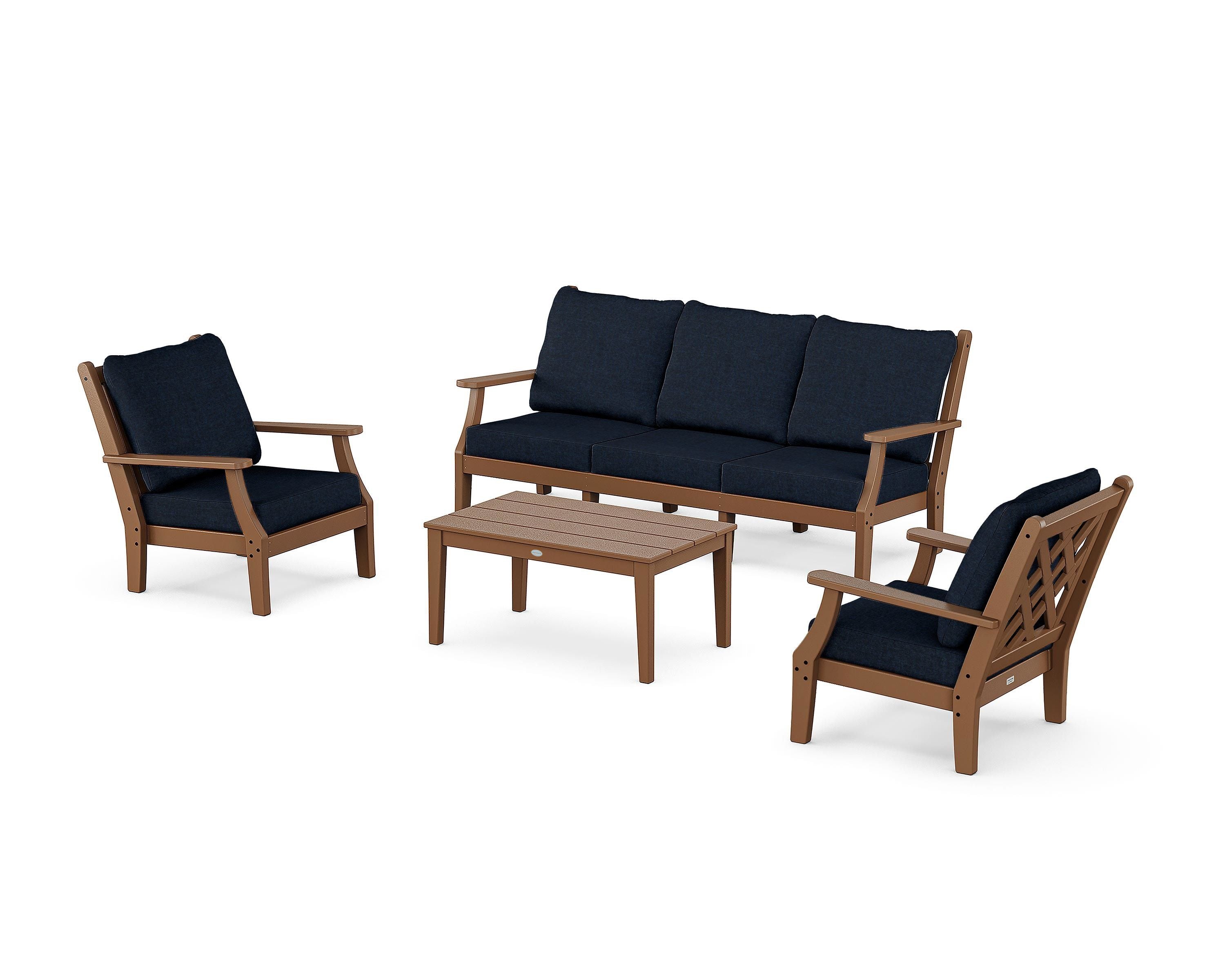 Country Living Wovendale 4-Piece Deep Seating Set with Sofa in Teak / Marine Indigo