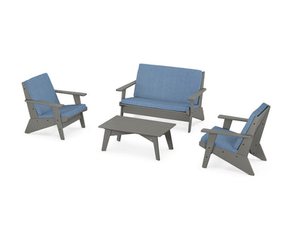 POLYWOOD® Riviera Modern Lounge 4-Piece Set in Slate Grey / Sky Blue