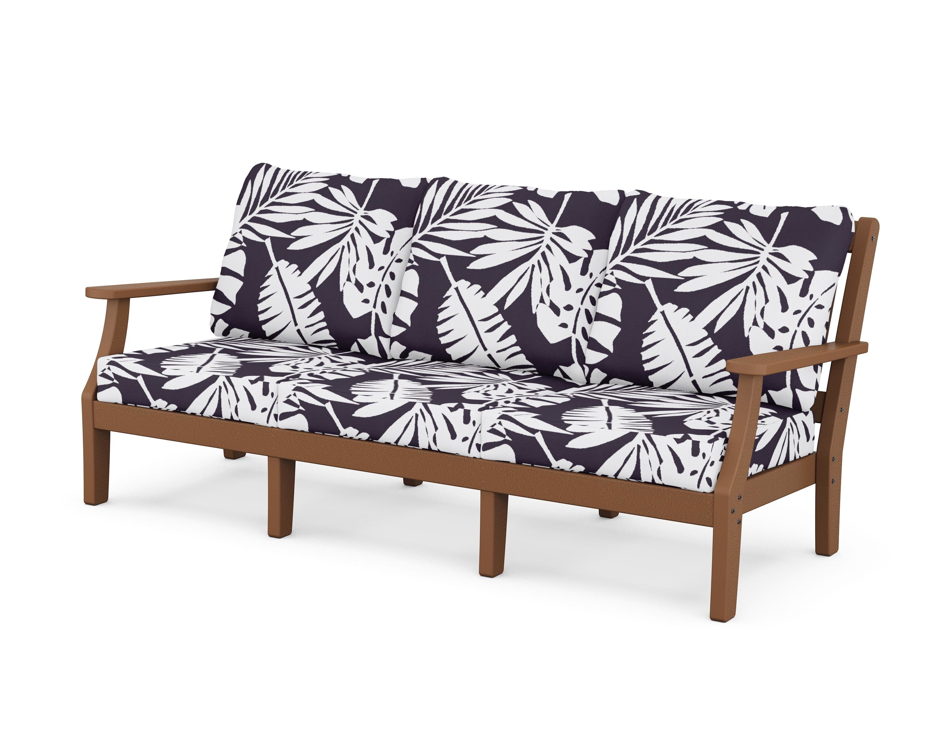 Martha Stewart by POLYWOOD® Chinoiserie Deep Seating Sofa in Teak / Leaf Navy