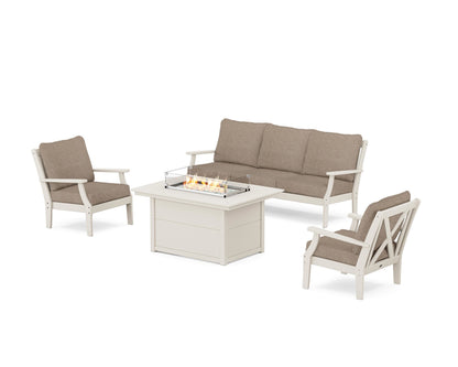POLYWOOD® Braxton Deep Seating Fire Pit Table Set in Sand / Spiced Burlap