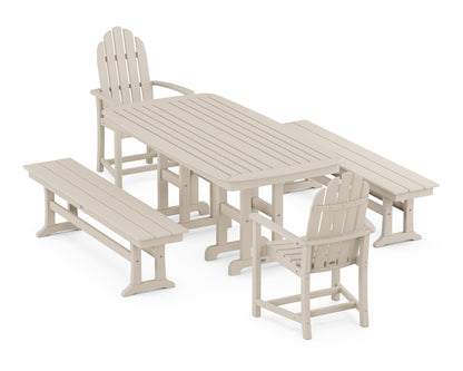 POLYWOOD® Classic Adirondack 5-Piece Dining Set with Benches in Sand