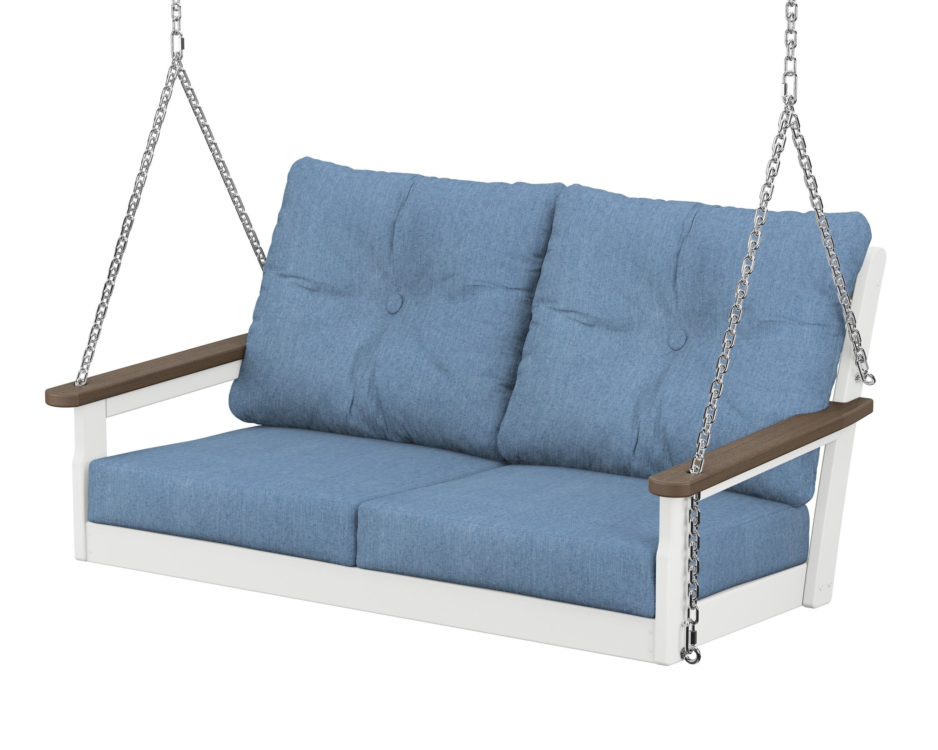 POLYWOOD® Vineyard Deep Seating Swing in White / Kona / Sky Blue