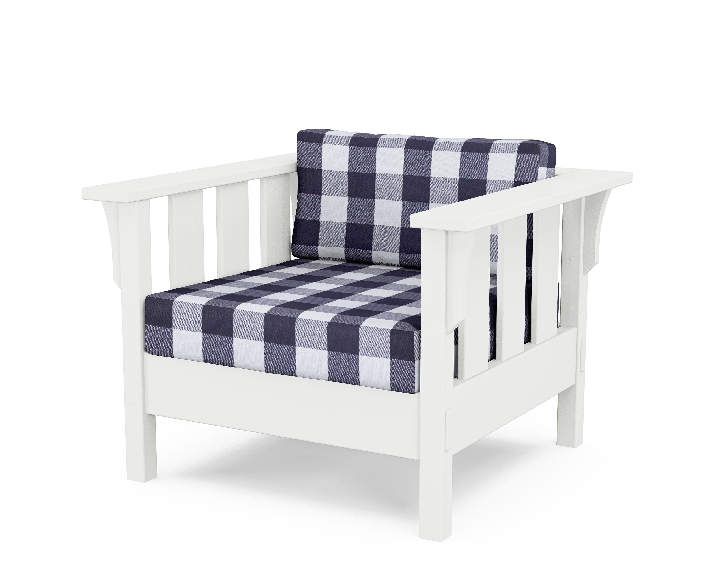 Martha Stewart by POLYWOOD® Acadia Deep Seating Chair in White / Buffalo Plaid Navy