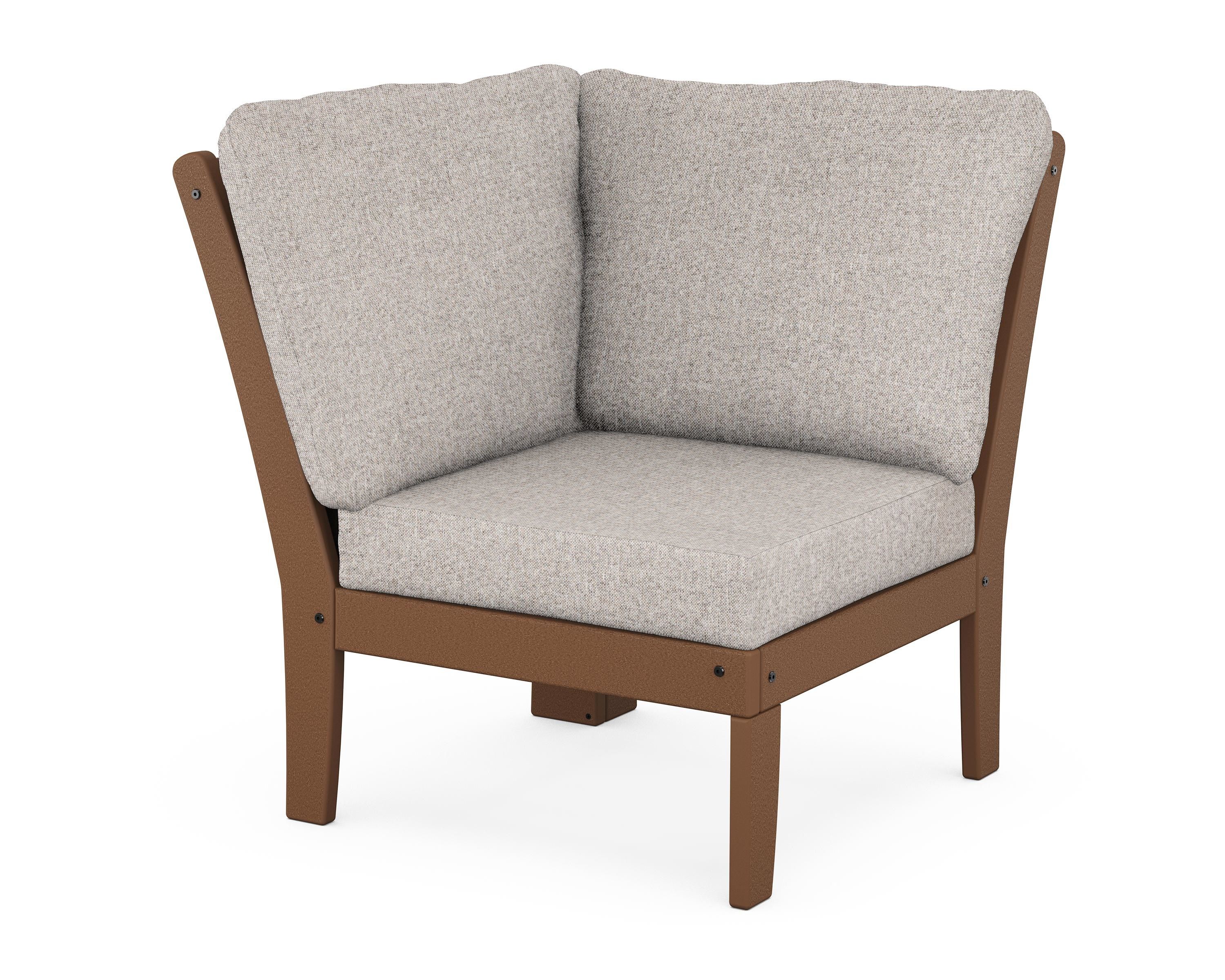 POLYWOOD® Braxton Modular Corner Chair in Teak / Weathered Tweed