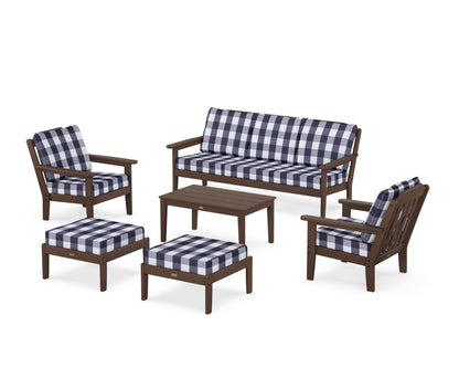 Country Living Cottage 6-Piece Lounge Sofa Set in Mahogany / Buffalo Plaid Navy