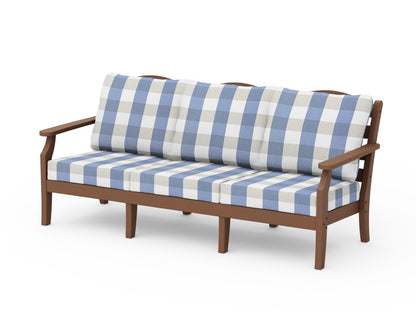 Draper James™ by  POLYWOOD® Savannah Deep Seating Sofa in Teak / Buffalo Plaid Sky Blue