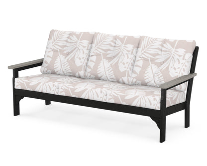 POLYWOOD® Vineyard Deep Seating Sofa in Black / Driftwood / Leaf Dune Burlap