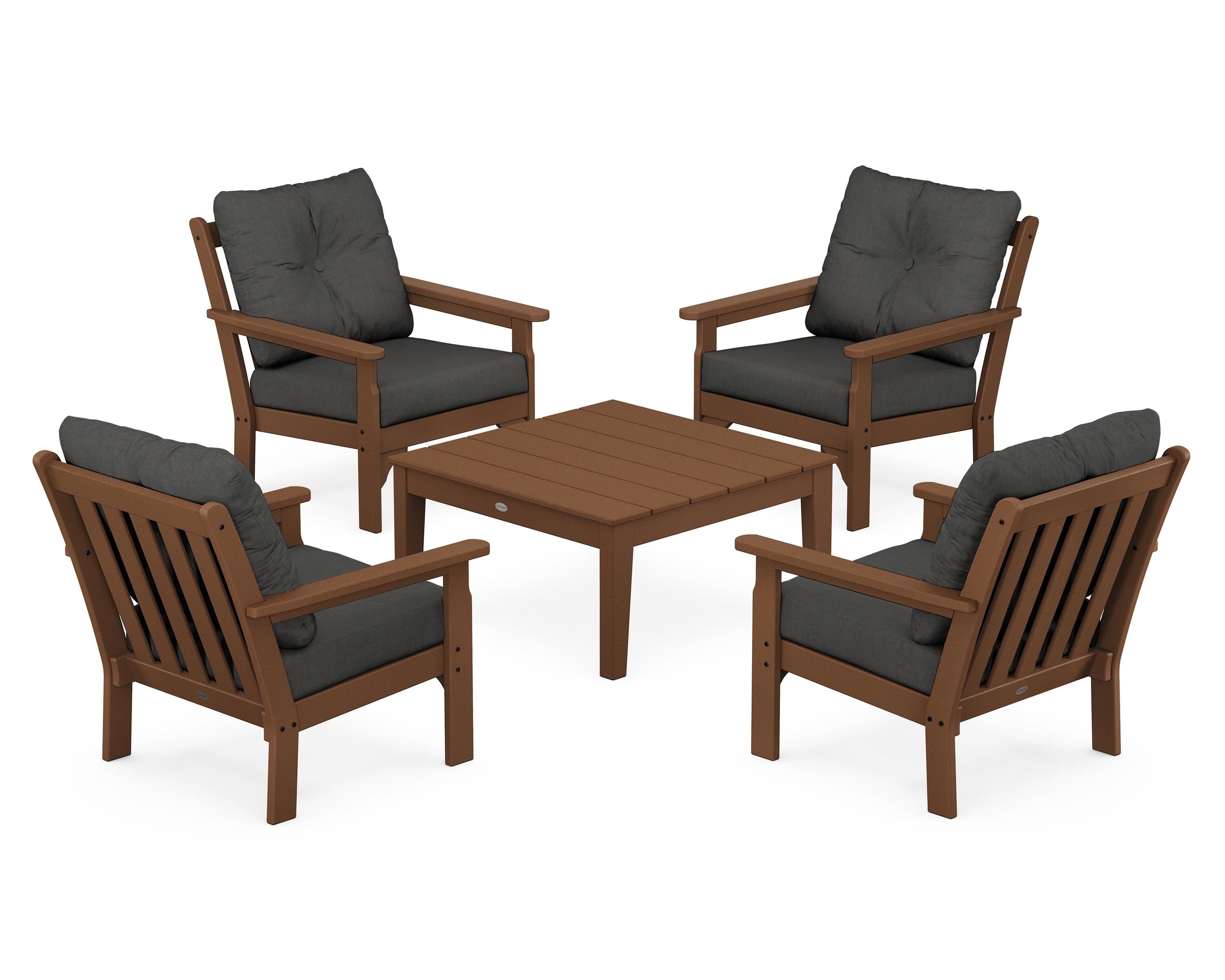 POLYWOOD® Vineyard 5-Piece Deep Seating Conversation Set in Teak / Spectrum Carbon