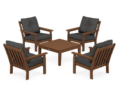 POLYWOOD® Vineyard 5-Piece Deep Seating Conversation Set in Teak / Spectrum Carbon