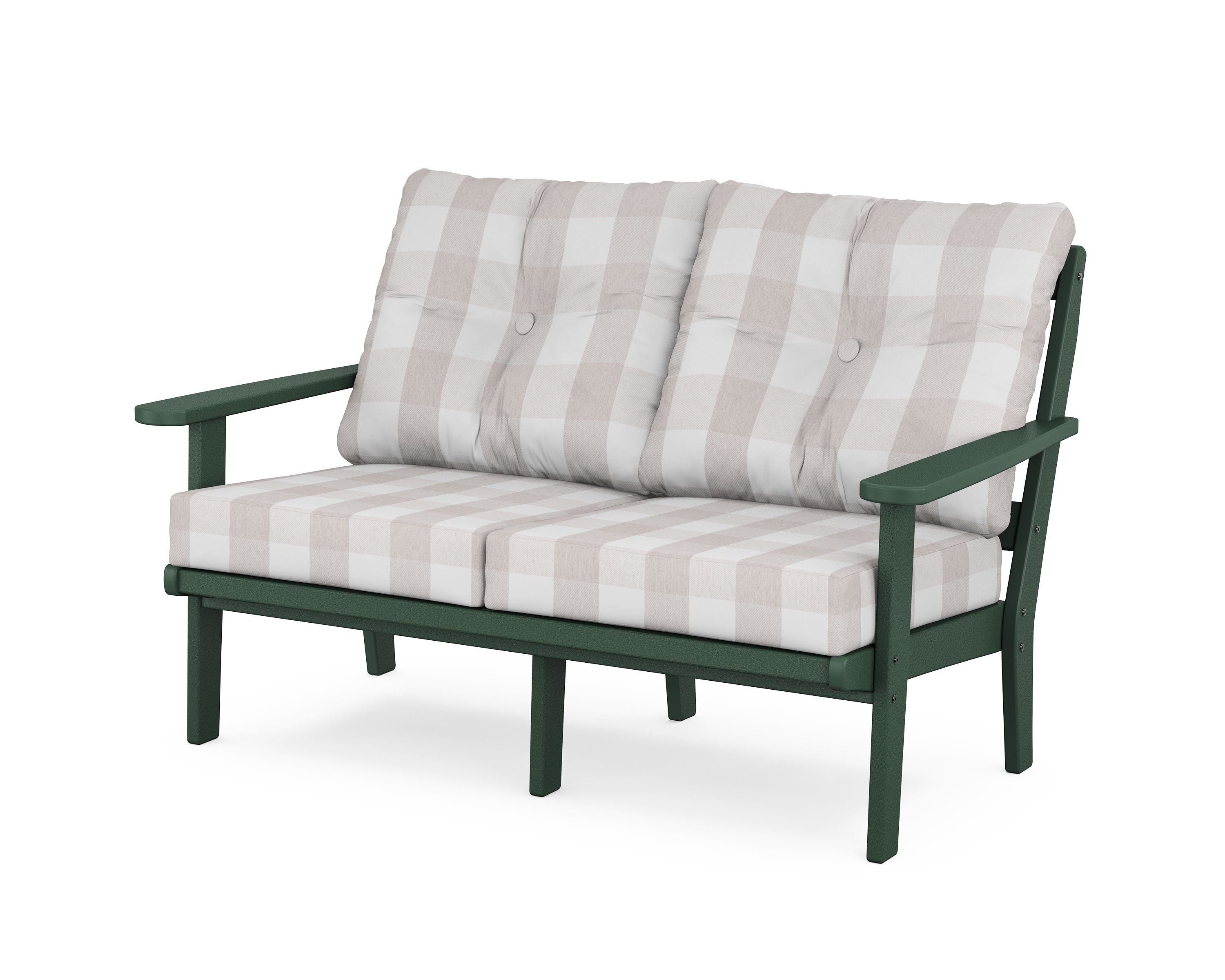 POLYWOOD® Mission Deep Seating Loveseat in Green / Buffalo Plaid Dune Burlap