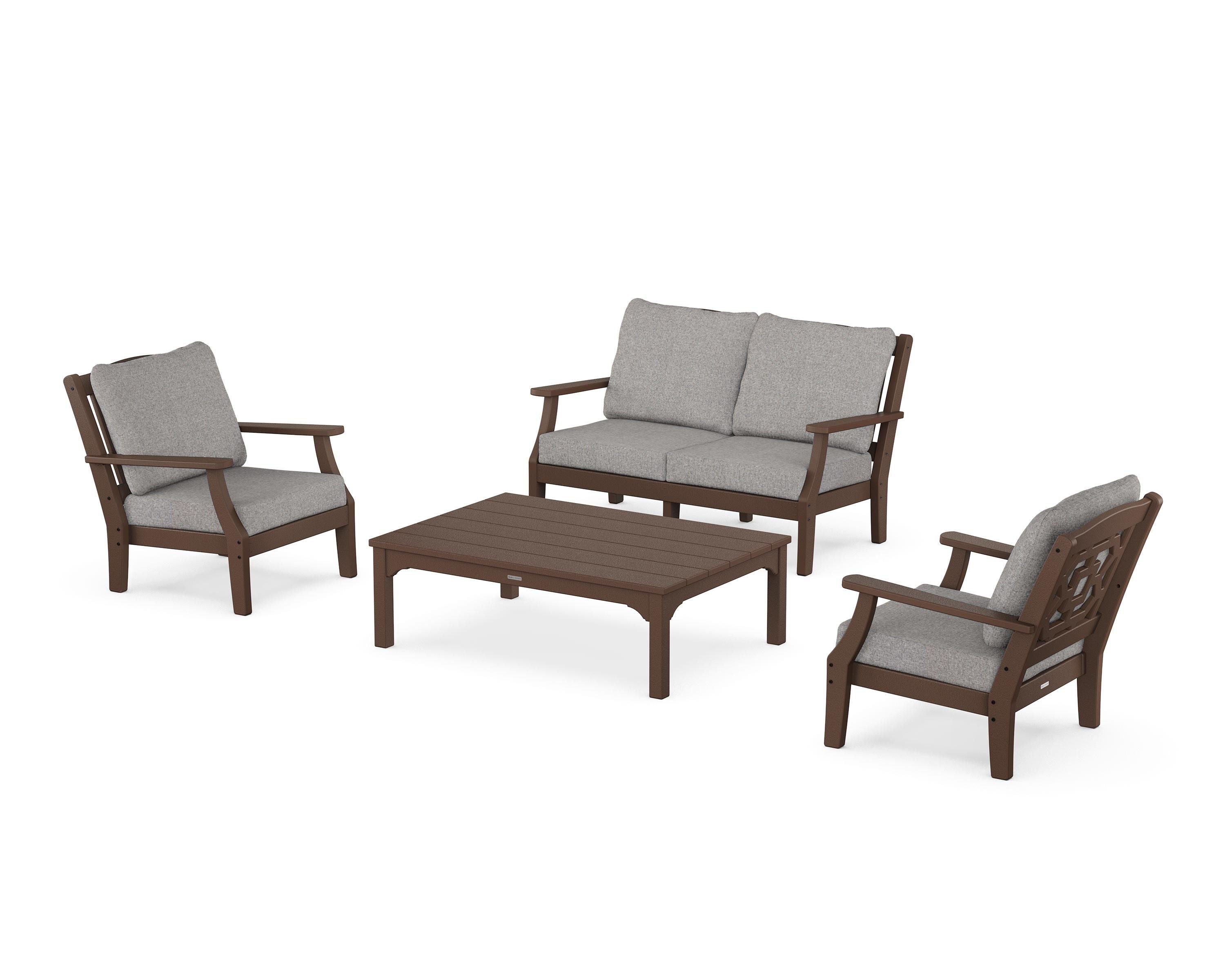 Martha Stewart by POLYWOOD® Chinoiserie 4-Piece Deep Seating Set with Loveseat in Mahogany / Grey Mist