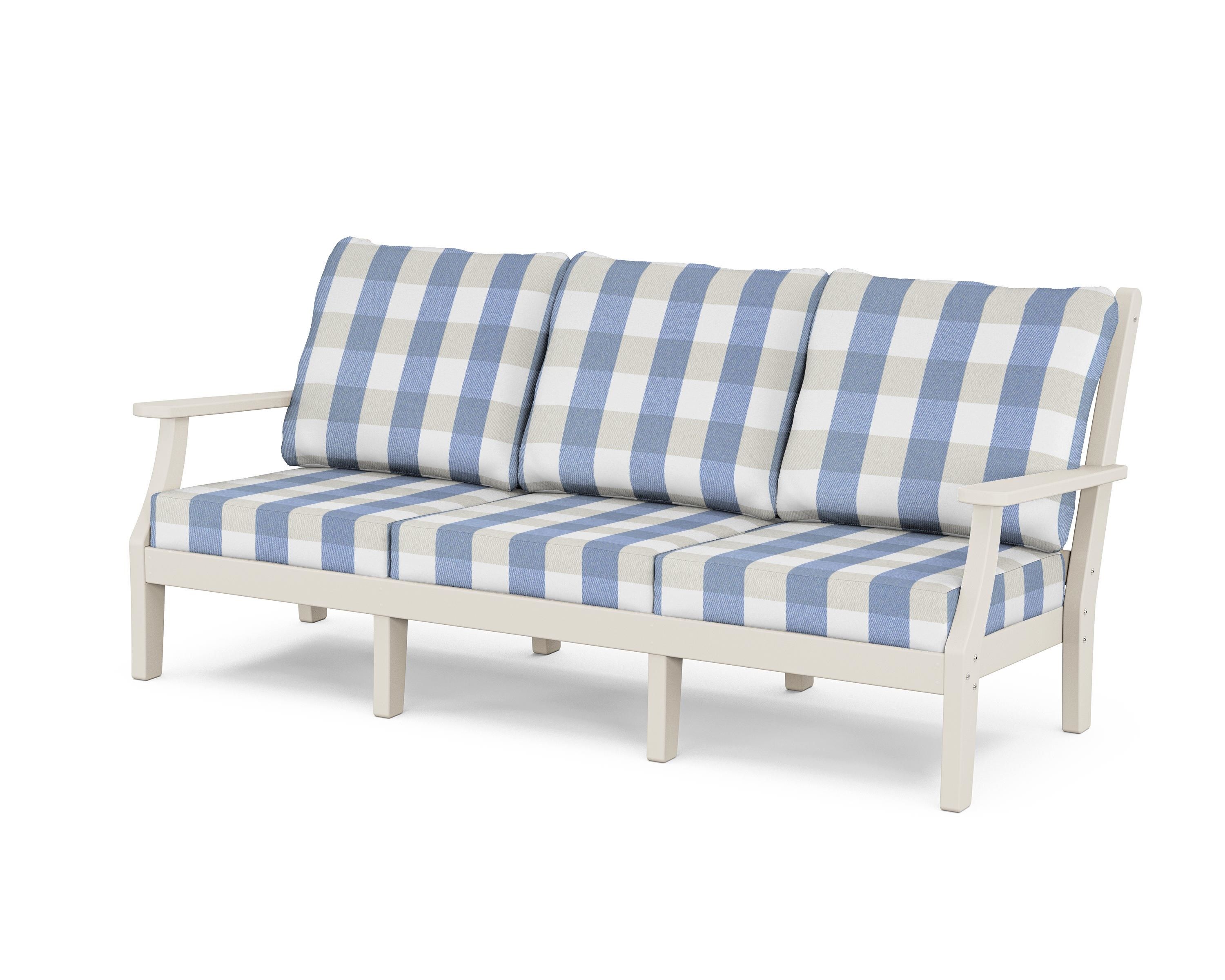 Country Living Wovendale Deep Seating Sofa in Sand / Buffalo Plaid Sky Blue