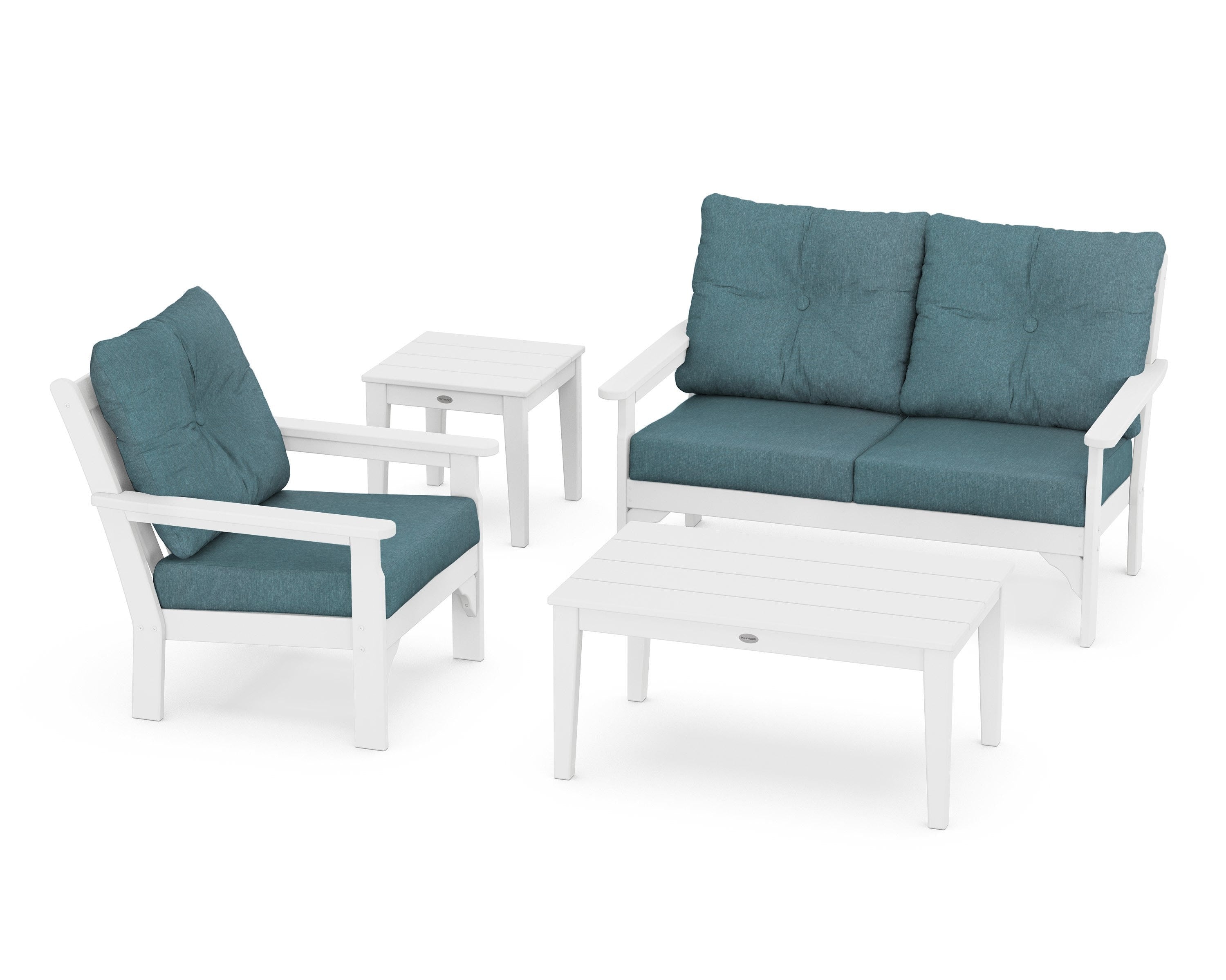 POLYWOOD® Vineyard 4-Piece Deep Seating Set in White / Ocean Teal