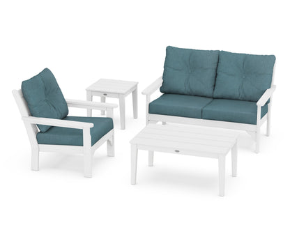 POLYWOOD® Vineyard 4-Piece Deep Seating Set in White / Ocean Teal