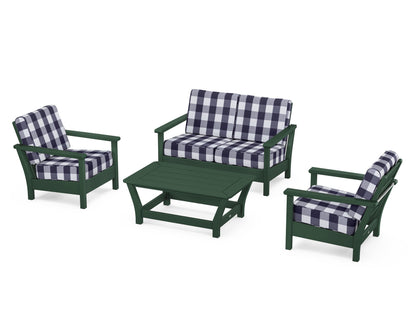 POLYWOOD® Harbour 4-Piece Deep Seating Set in Green / Buffalo Plaid Navy