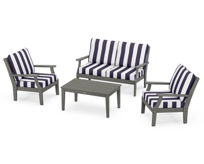 POLYWOOD® Braxton 4-Piece Deep Seating Chair Set in Slate Grey / Cabana Stripe Navy