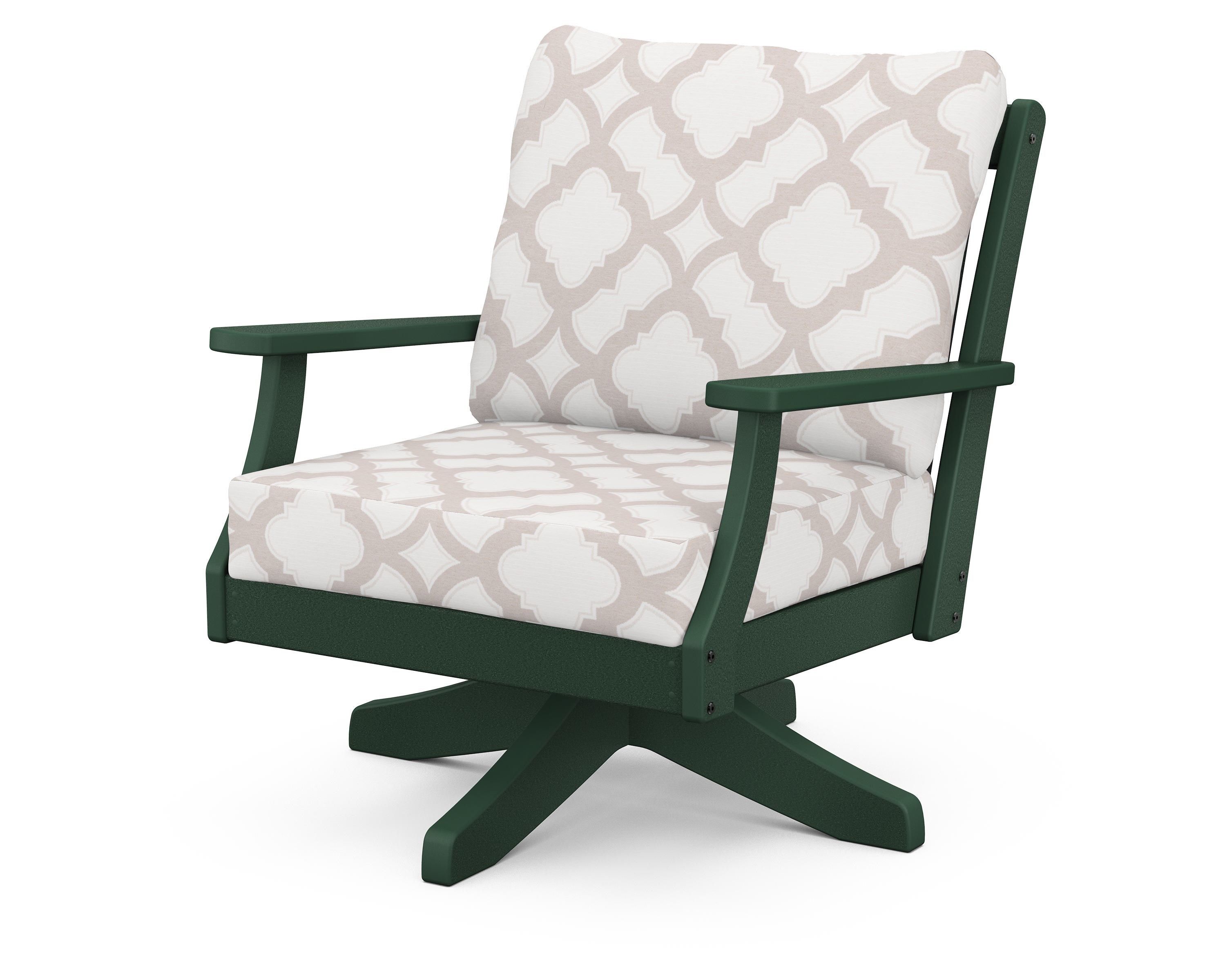 POLYWOOD® Braxton Deep Seating Swivel Chair in Green / Trellis Dune Burlap