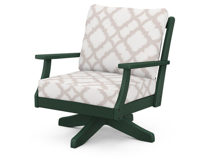 POLYWOOD® Braxton Deep Seating Swivel Chair in Green / Trellis Dune Burlap