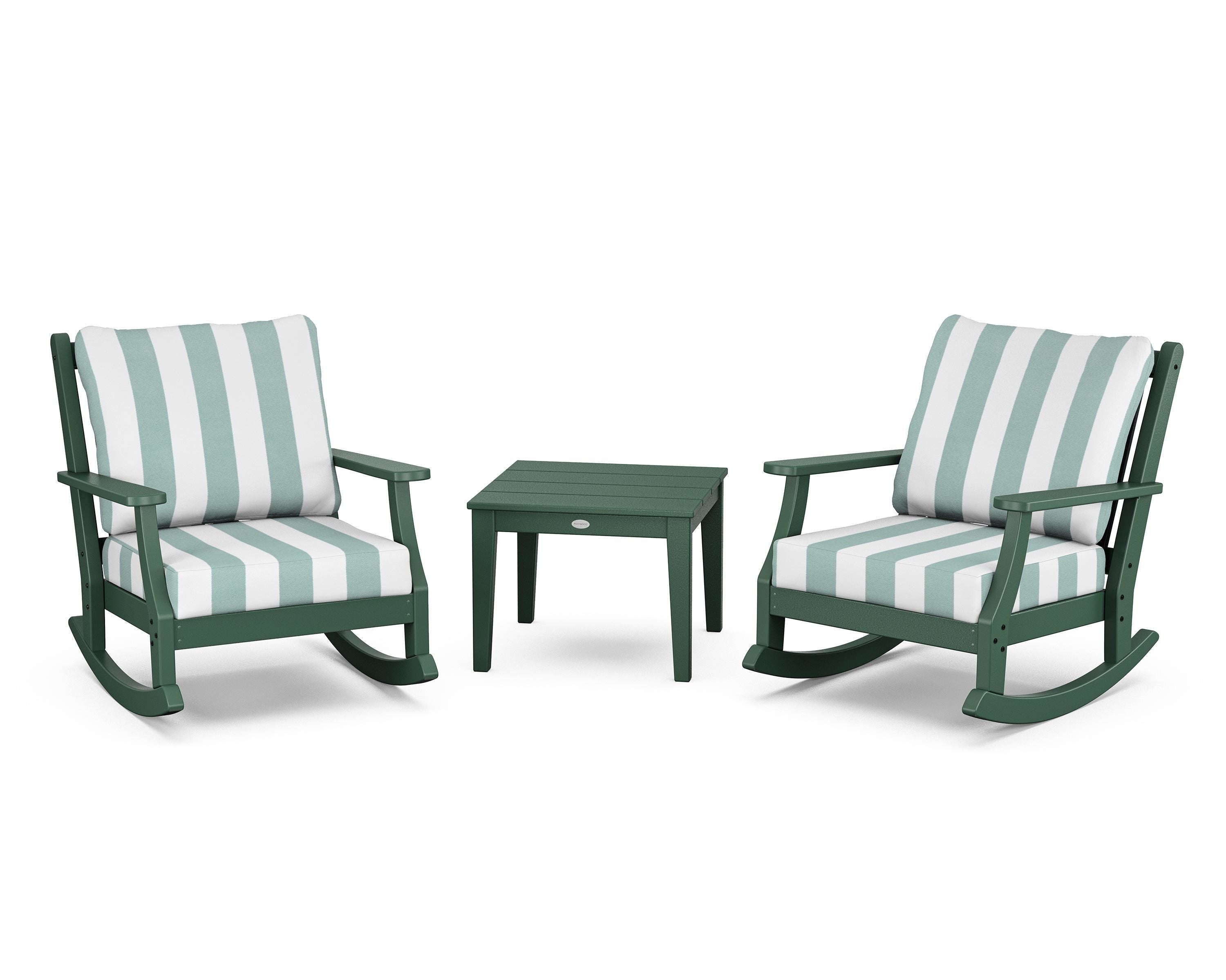 Country Living Wovendale 3-Piece Deep Seating Rocker Set in Green / Cabana Stripe Glacier Spa