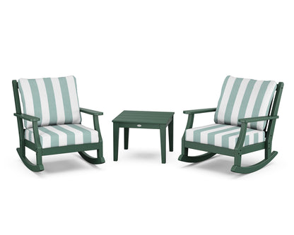 Country Living Wovendale 3-Piece Deep Seating Rocker Set in Green / Cabana Stripe Glacier Spa