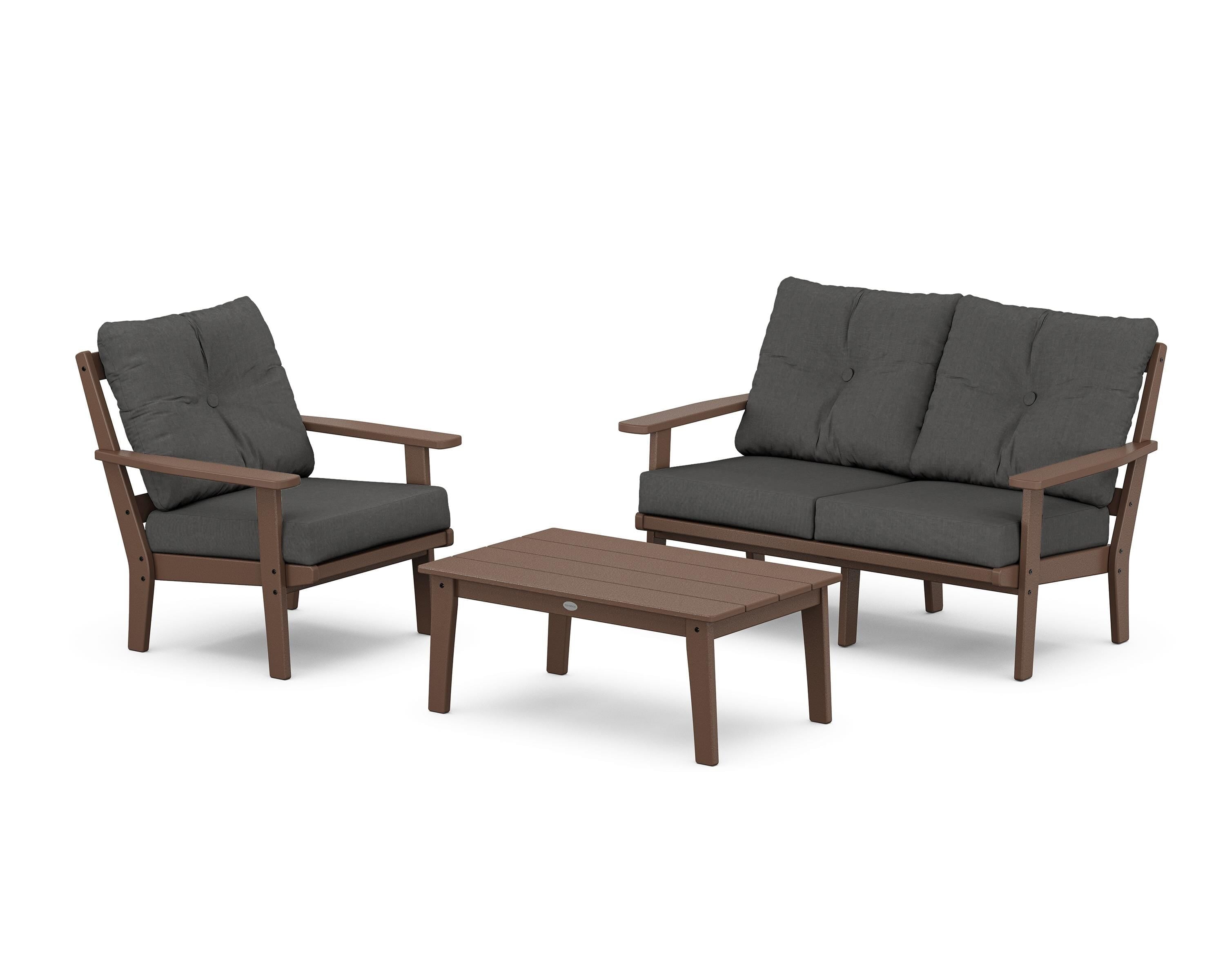 POLYWOOD® Oxford 3-Piece Deep Seating Set with Loveseat in Mahogany / Spectrum Carbon