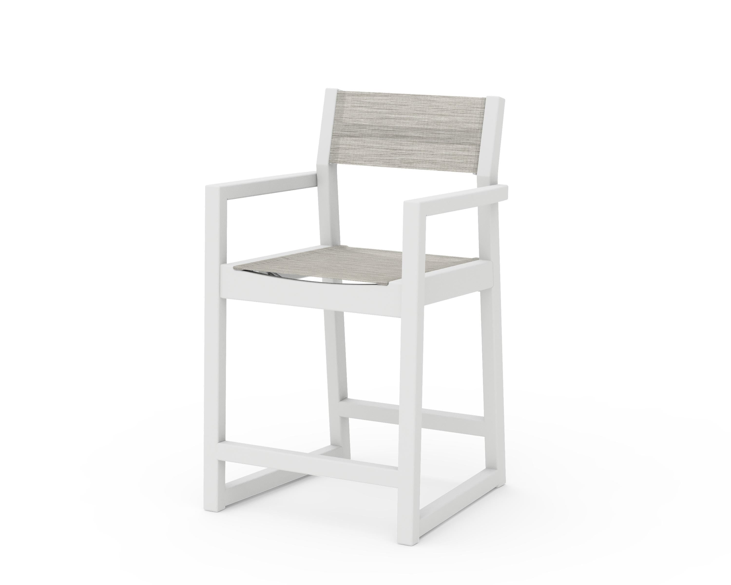 POLYWOOD® EDGE Sling Counter Arm Chair in White / Birch Sling