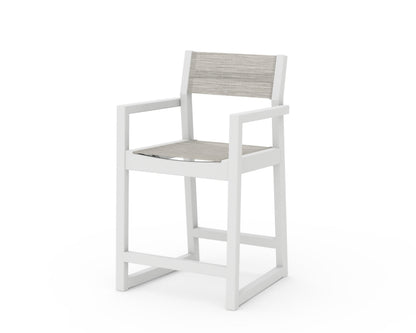 POLYWOOD® EDGE Sling Counter Arm Chair in White / Birch Sling