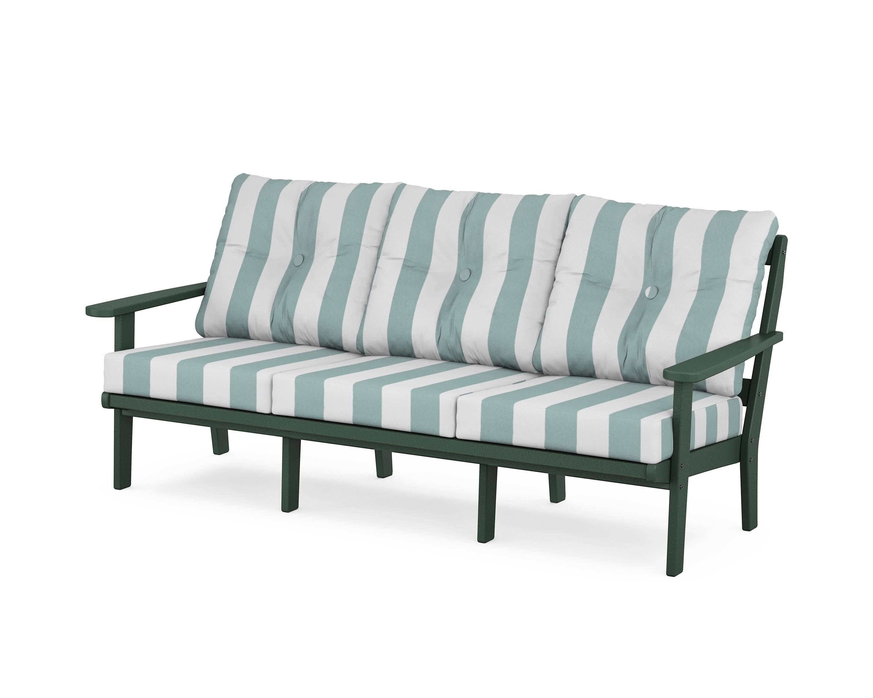 POLYWOOD® Mission Deep Seating Sofa in Green / Cabana Stripe Glacier Spa