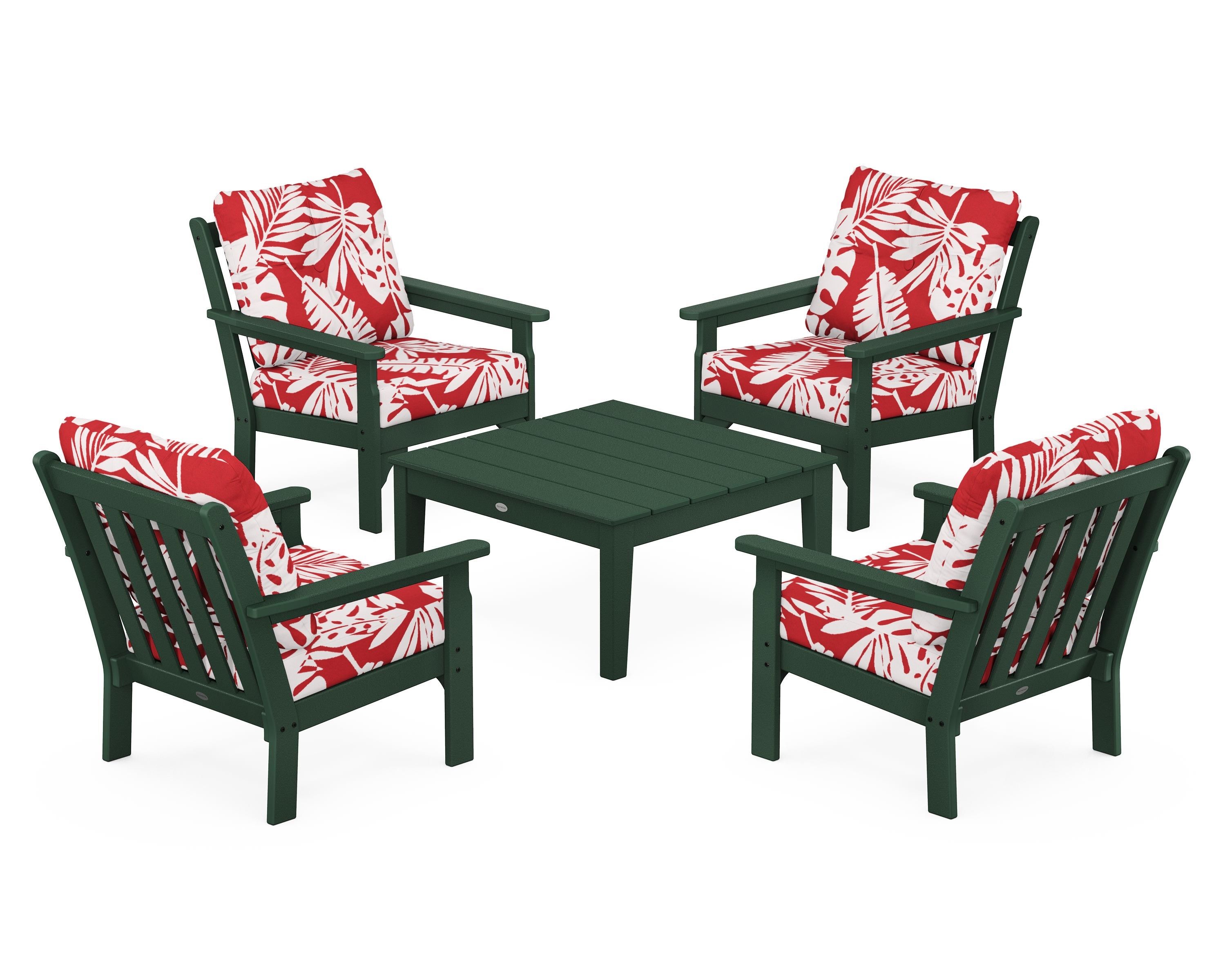 POLYWOOD® Vineyard 5-Piece Deep Seating Conversation Set in Green / Leaf Crimson