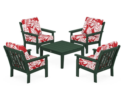 POLYWOOD® Vineyard 5-Piece Deep Seating Conversation Set in Green / Leaf Crimson