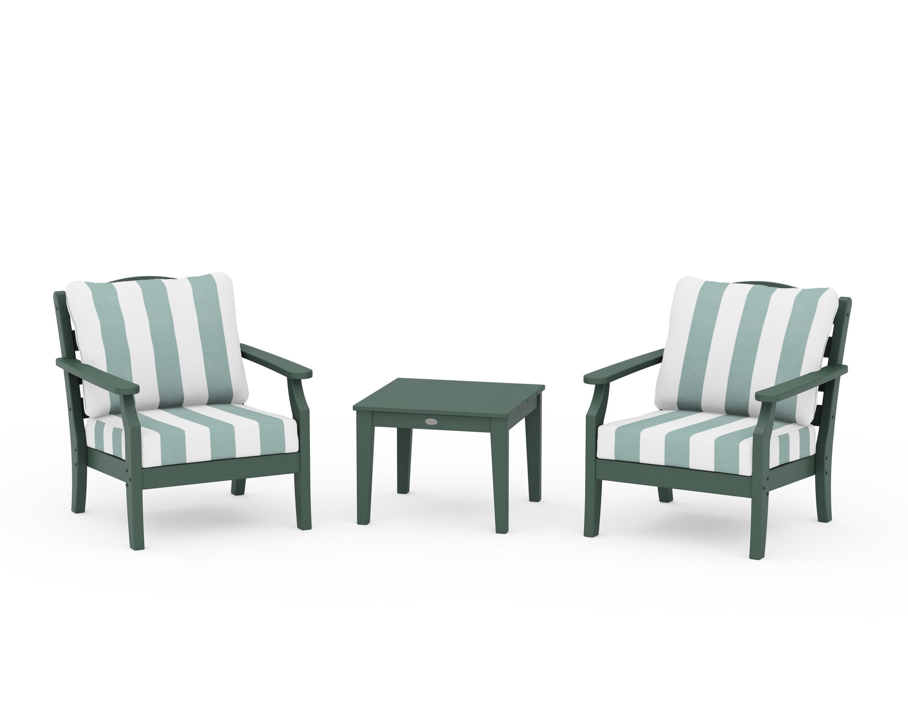 Draper James™ by  POLYWOOD® Savannah 3-Piece Deep Seating Set in Green / Cabana Stripe Glacier Spa