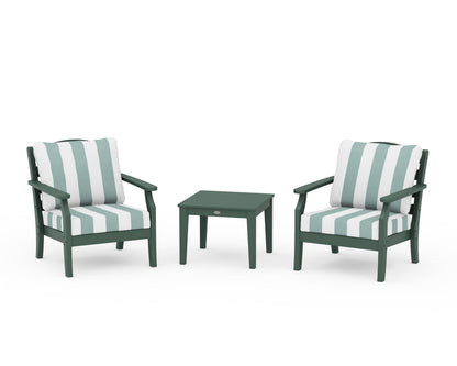 Draper James™ by  POLYWOOD® Savannah 3-Piece Deep Seating Set in Green / Cabana Stripe Glacier Spa