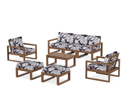 POLYWOOD® EDGE Sectional 8-Piece Lounge Sofa Set in Teak / Leaf Navy