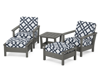 POLYWOOD® Harbour 5-Piece Deep Seating Chair Set in Slate Grey / Trellis Marine Indigo