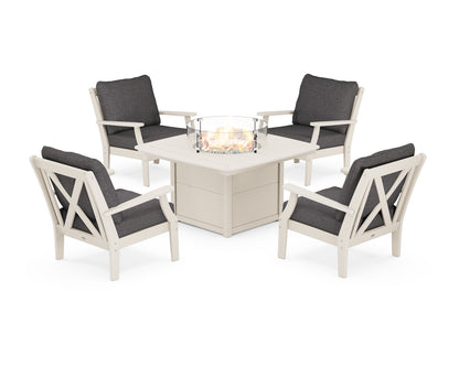 POLYWOOD® Braxton 5-Piece Deep Seating Conversation Set with Fire Pit Table in Sand / Ash Charcoal