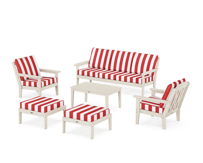 Country Living Cottage 6-Piece Lounge Sofa Set in Sand / Cabana Stripe Crimson