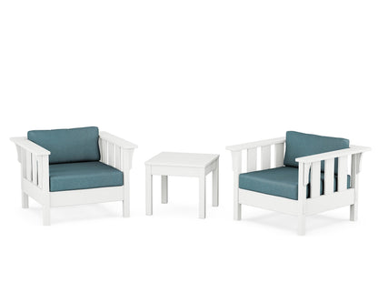 Martha Stewart by POLYWOOD® Acadia 3-Piece Deep Seating Set in White / Ocean Teal