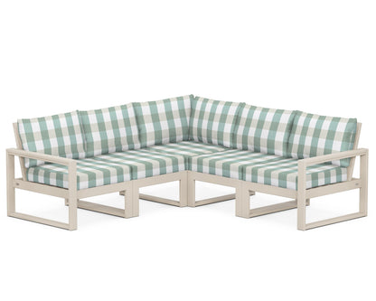 POLYWOOD® EDGE 5-Piece Modular Deep Seating Set in Sand / Buffalo Plaid Glacier Spa