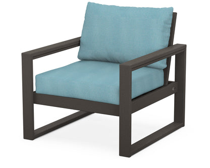 POLYWOOD® EDGE Club Chair in Vintage Coffee / Lattice Sky Blue