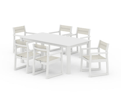 POLYWOOD® EDGE Sling Arm Chair 7-Piece Parsons Dining Set in White / Parchment Sling
