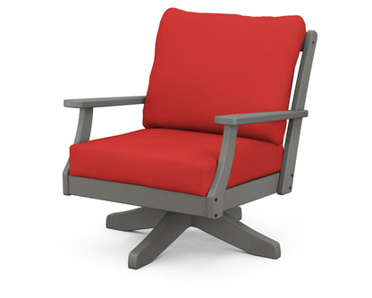 POLYWOOD® Braxton Deep Seating Swivel Chair in Slate Grey / Crimson Linen