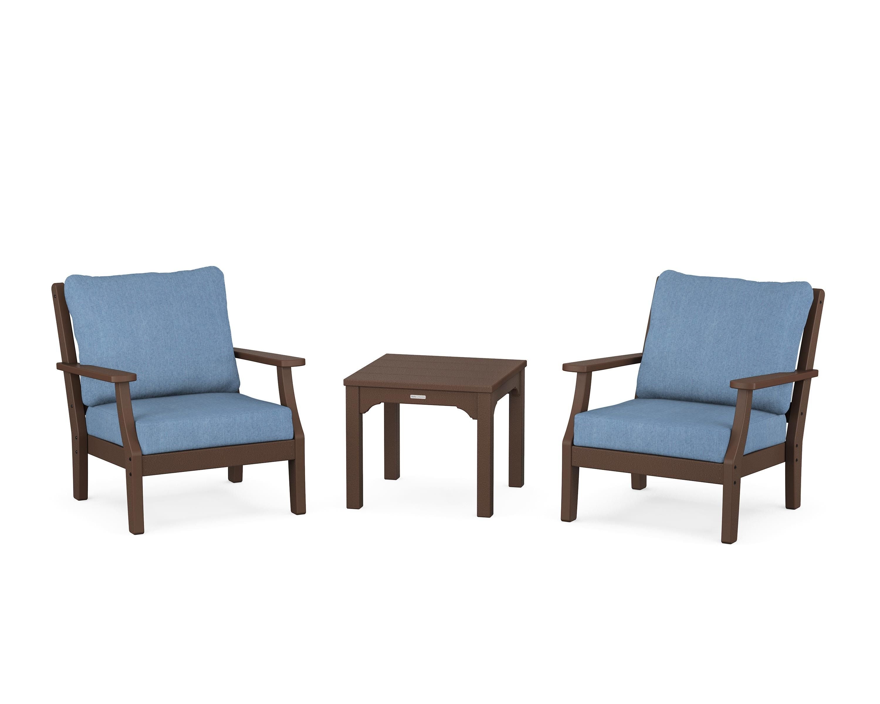 Martha Stewart by POLYWOOD® Chinoiserie 3-Piece Deep Seating Set in Mahogany / Sky Blue